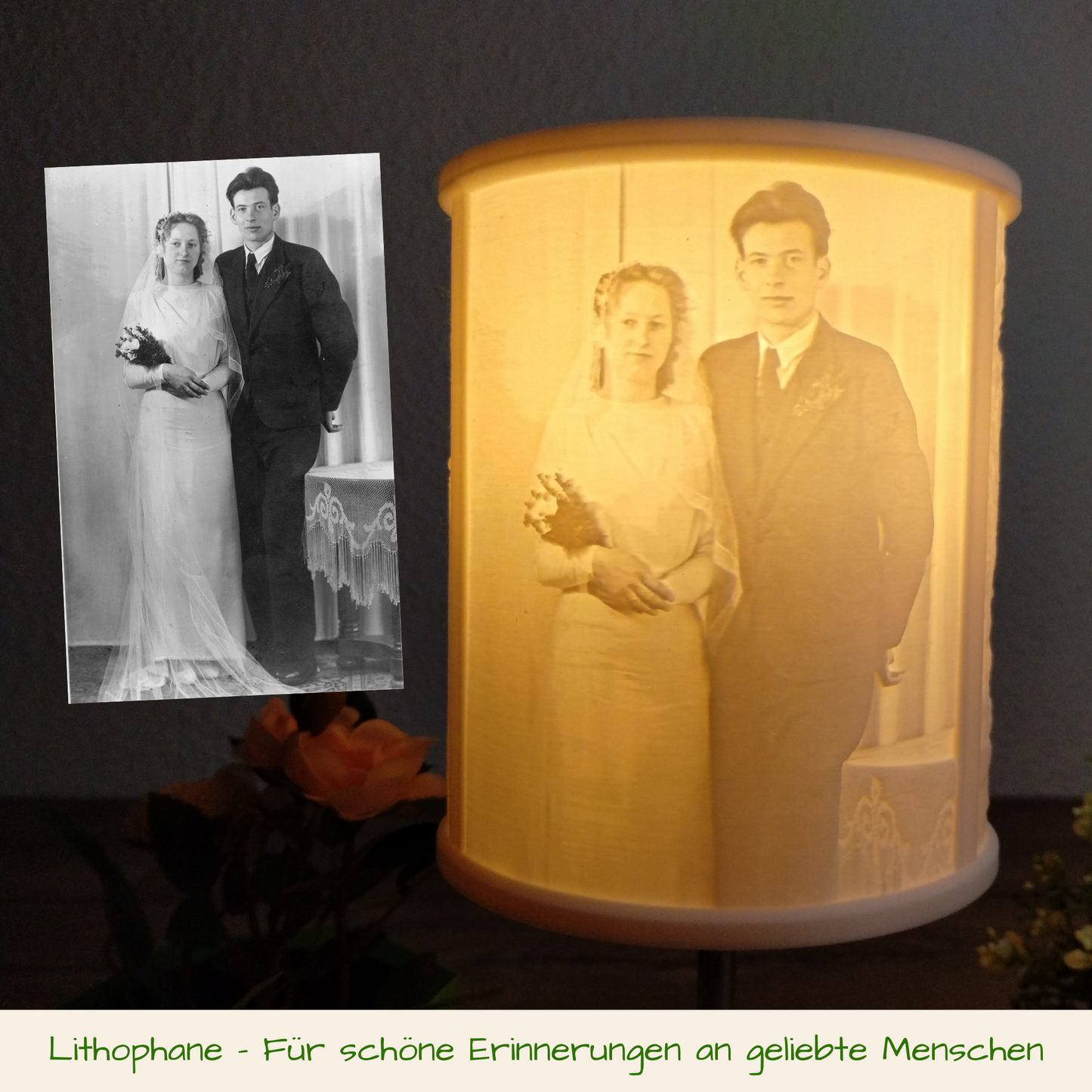 Lithophane Fotolampe auf einem Leuchtenschirm