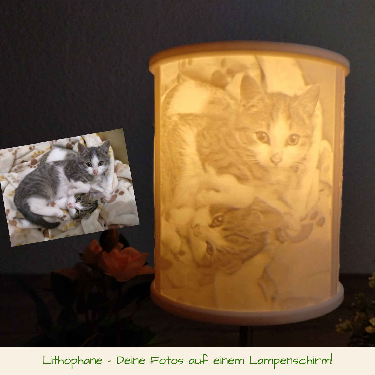 Deine persönlichen Fotos auf einer Lithophane (Fotoleuchte) - 3D gedruckt und optional mit Leuchte - Schönes Erinnerungsstück