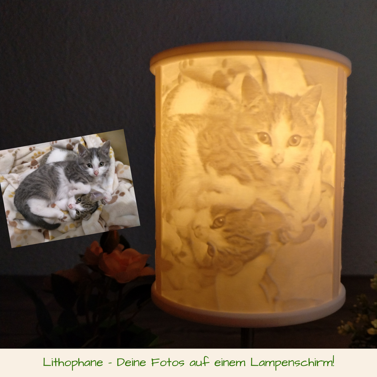 Lithophane Fotolampe auf einem Leuchtenschirm