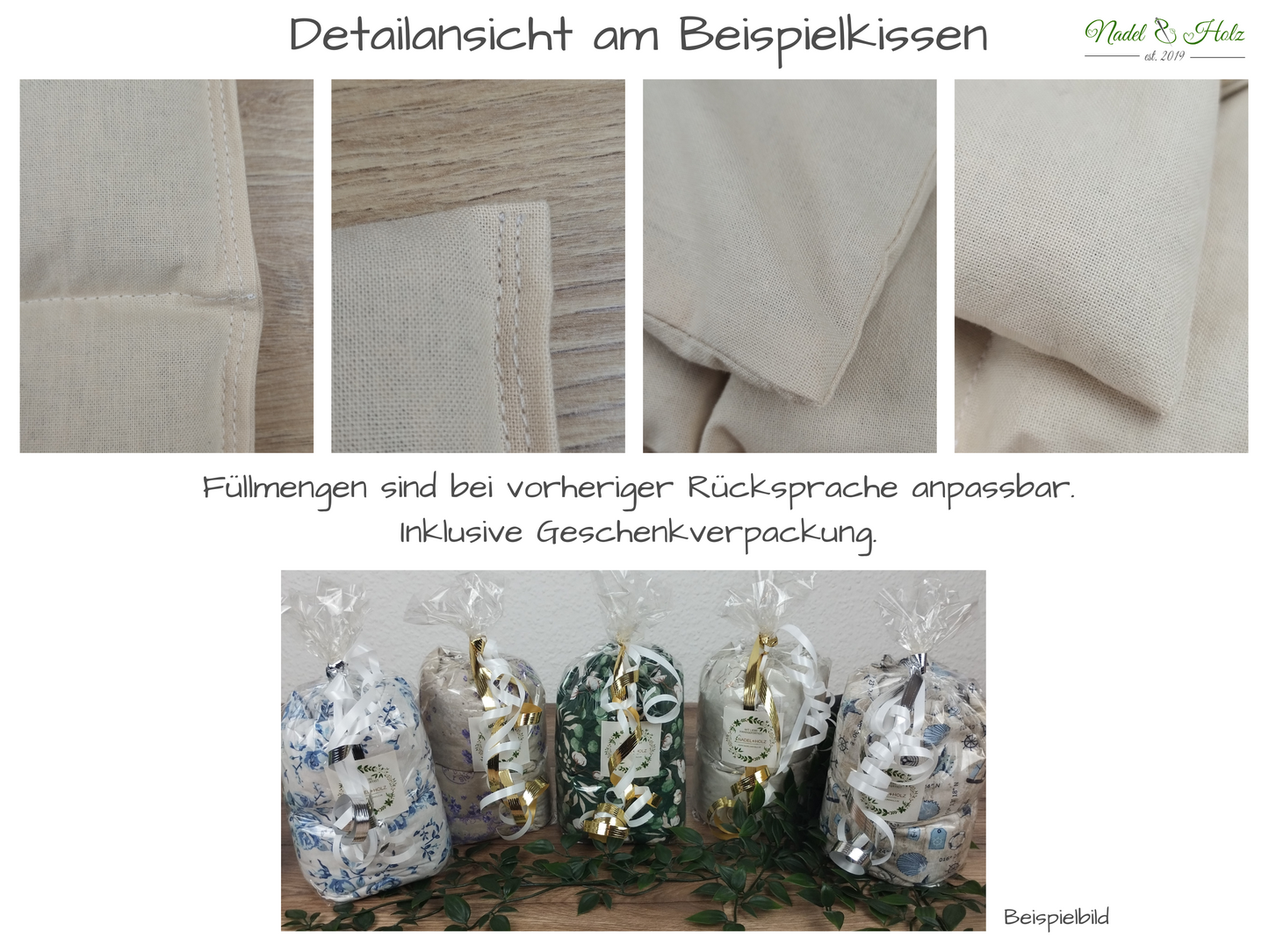 Körnerkissen in beige mit kleinen rosa Rosen
