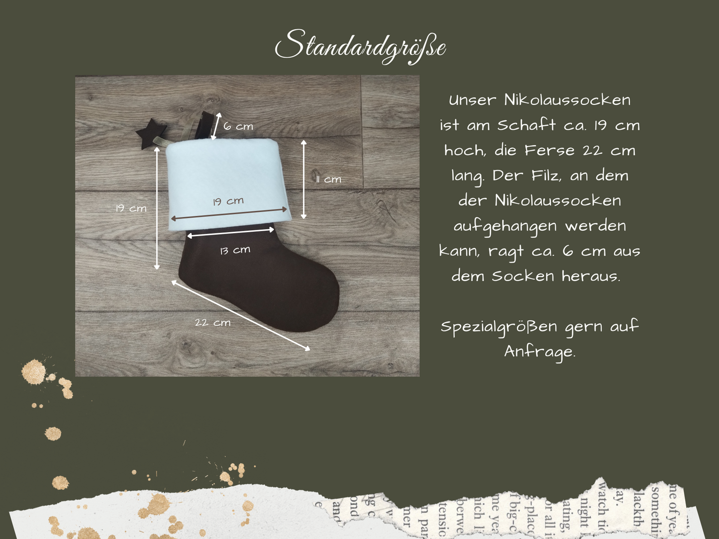 personalisierter Nikolaussocken mit niedlichem Teddybärmotiv in rot, grün oder braun mit weißer Stulpe