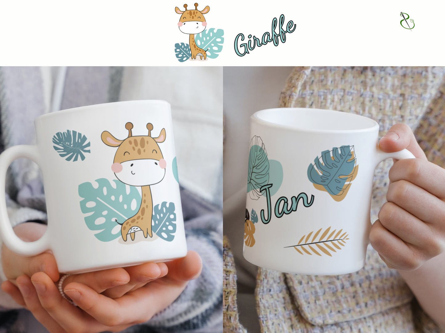 personalisierte Keramiktasse mit Giraffe als Motiv aus unserer Dschungeltierkollektion