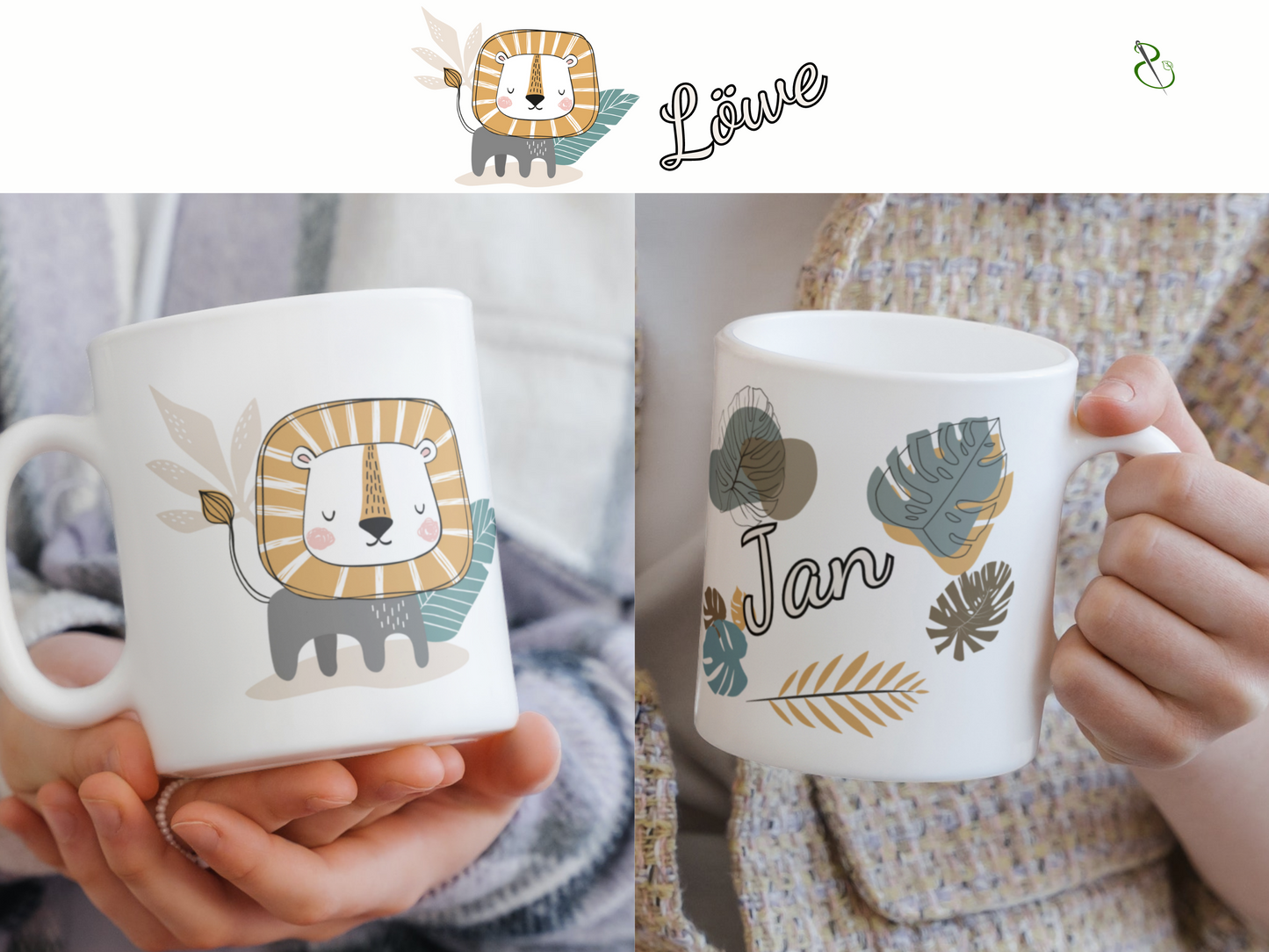 personalisierte Keramiktasse mit Löwe als Motiv aus unserer Dschungeltierkollektion