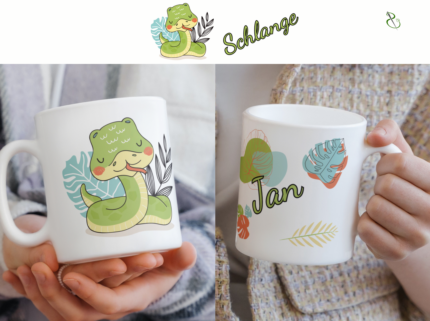 personalisierte Keramiktasse mit Schlange als Motiv aus unserer Dschungeltierkollektion