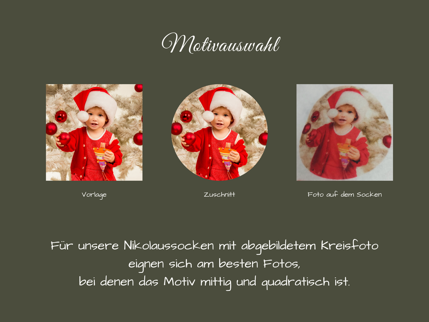 Eigenes Foto auf Nikolaussocken in rot, grün oder braun mit weißer Stulpe