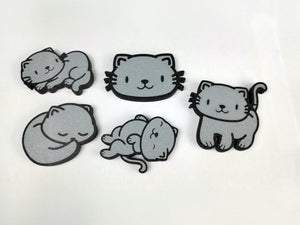 Motivübersicht der Katzenmagnete in hellgrau mit schwarzer Kontur.