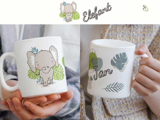 Keramiktasse mit niedlichem Elefanten und personalisierter Rückseite