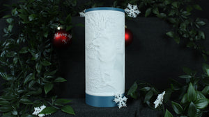 personalisierte Fotolampe mit pastellblauem Deckel und Sockel