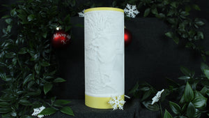 personalisierte Fotolampe mit pastellgelbem Deckel und Sockel