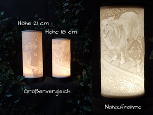 personalisierte Fotolampe mit pastellrosanem Deckel und Sockel