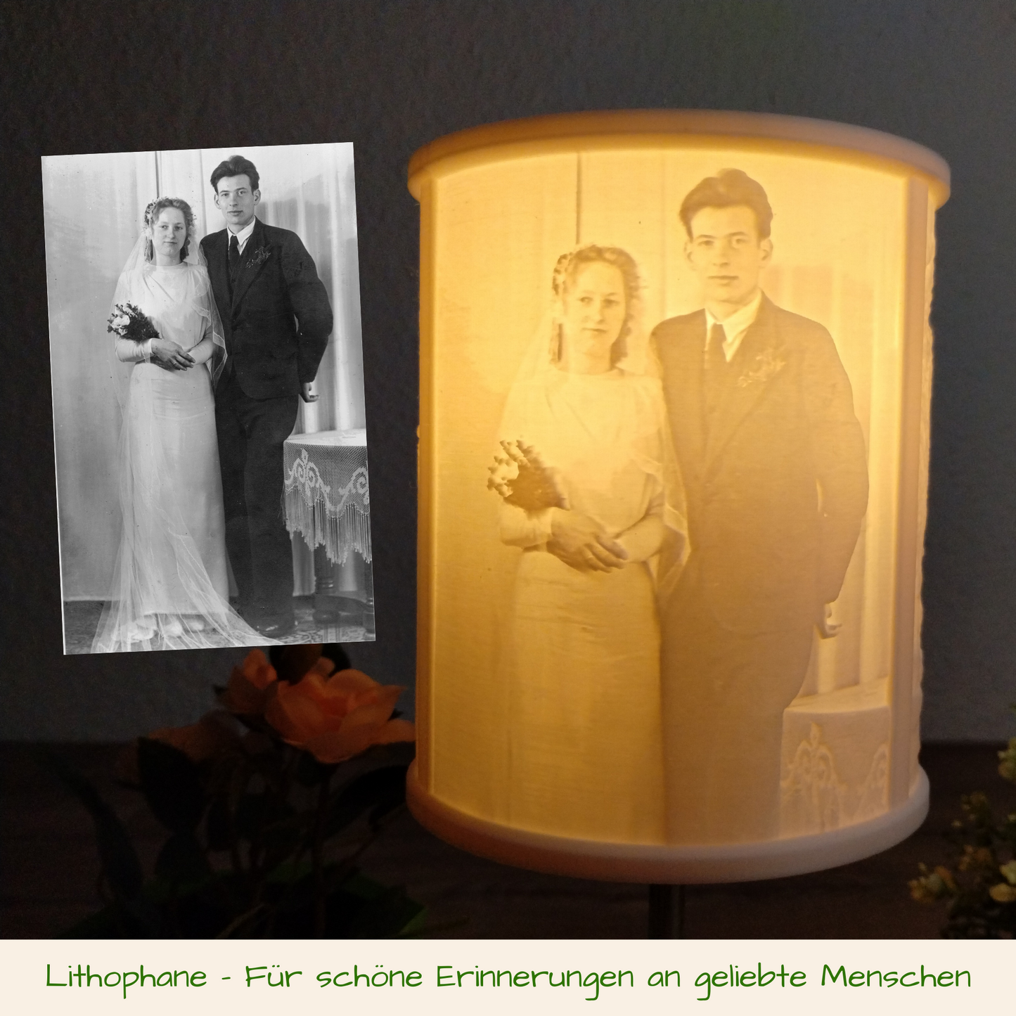 Deine persönlichen Fotos auf einer Lithophane (Fotoleuchte) - 3D gedruckt und optional mit Leuchte - Schönes Erinnerungsstück