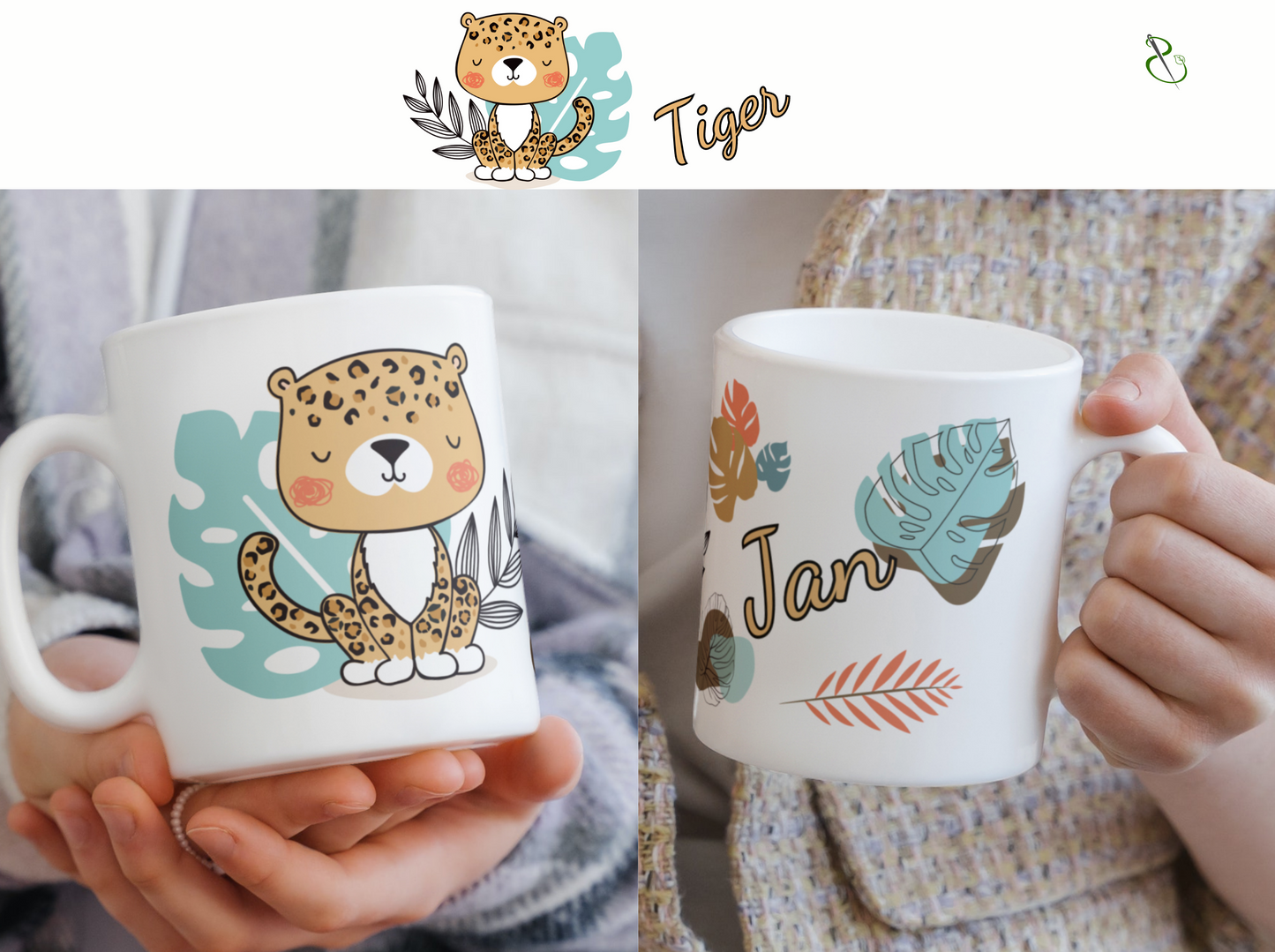 personalisierte Keramiktasse mit Tiger als Motiv aus unserer Dschungeltierkollektion
