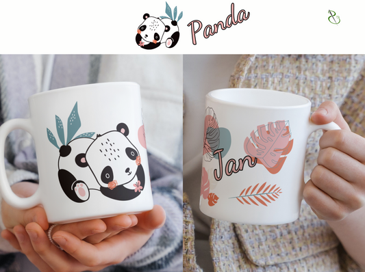 Keramiktasse mit niedlichem Panda und personalisierter Rückseite