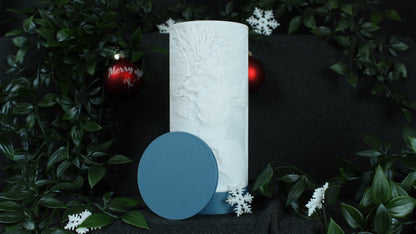 personalisierte Fotolampe mit pastellblauem Deckel und Sockel