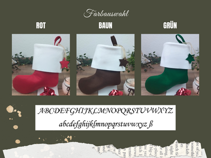 Schriftarten für die personalisierten Nikolaussocken in braun, rot und grün